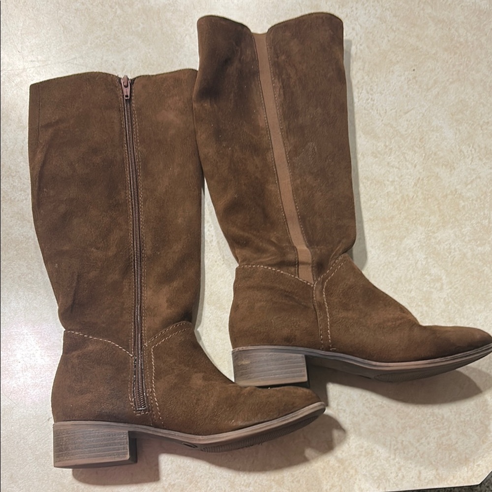 Brown Suede Knee-High Boots